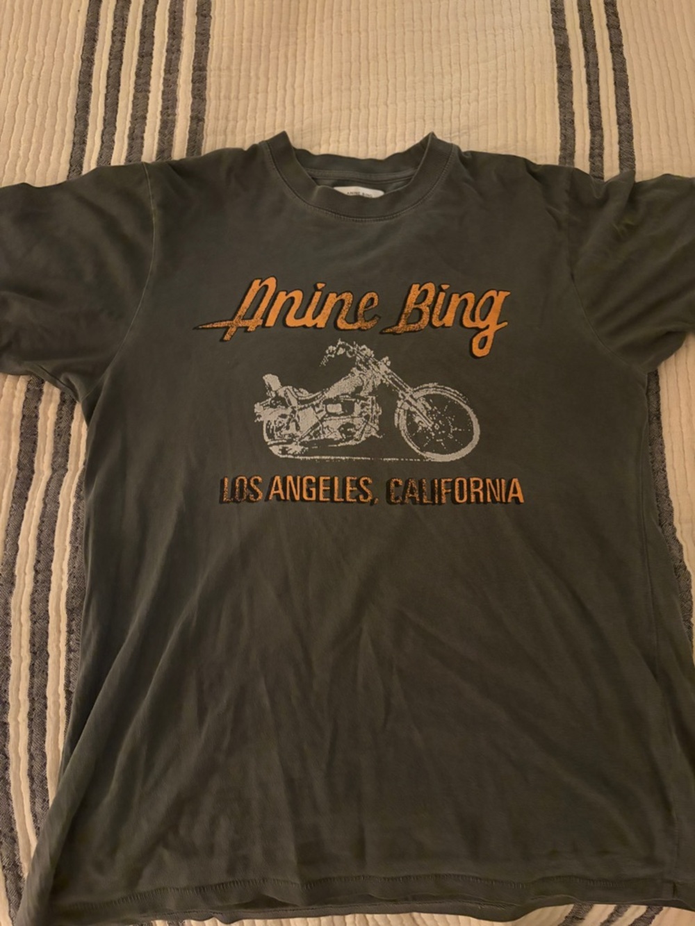 Anine Bing Women's Olive Graphic Tee - Los Angeles Motorcycle Logo